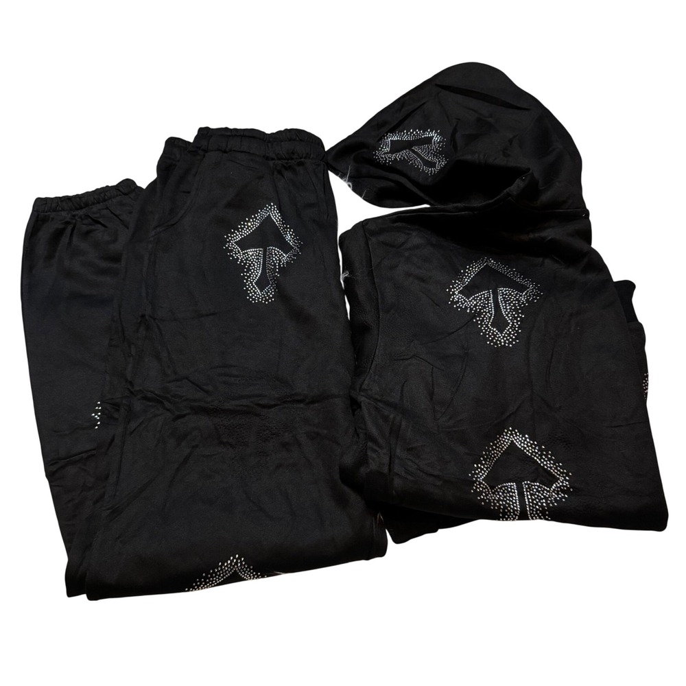 NWOT Napland Womens Gothic Streetwear Rhinestones Spade‎ Tracksuit Black Size XL